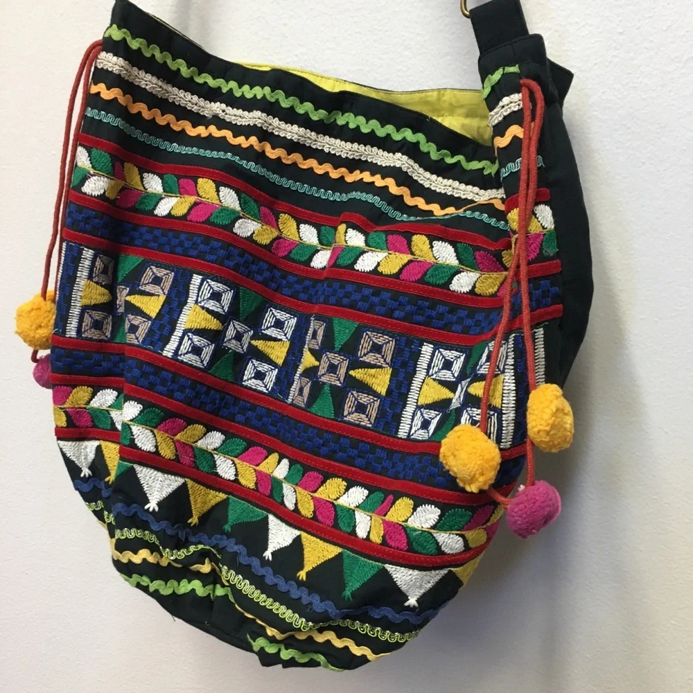 Earthbound Trading Company Embroidered Cross Body Bag 100% Cotton Boho Festival